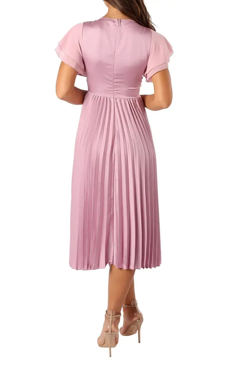 Modern A-Line V Neck Flutter Sleeve Zipper Up Floor-Length Prom Dress